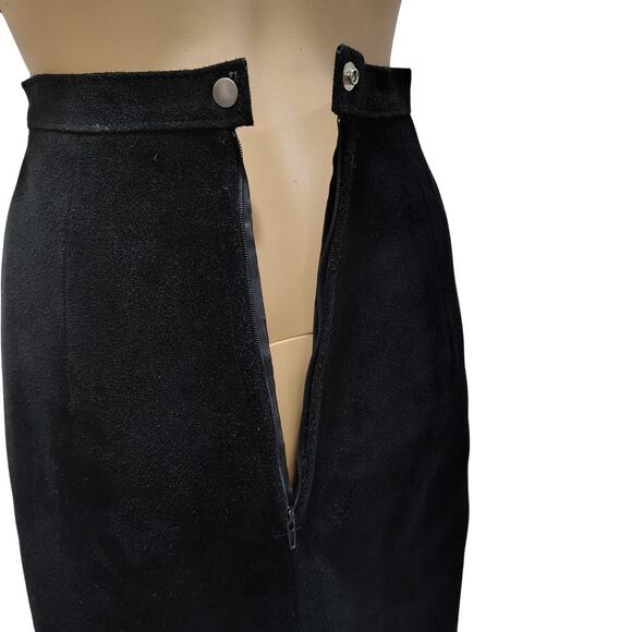1990s Vintage Black Suede Pencil Short Skirt Outerwear by Phoenix Size 5/6 - Picture 7 of 8